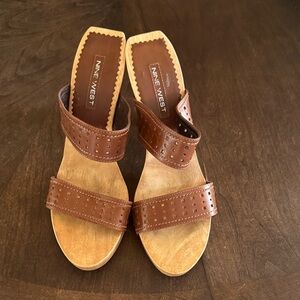 Nine West Brown Perforated Double-Strap Leather Mules